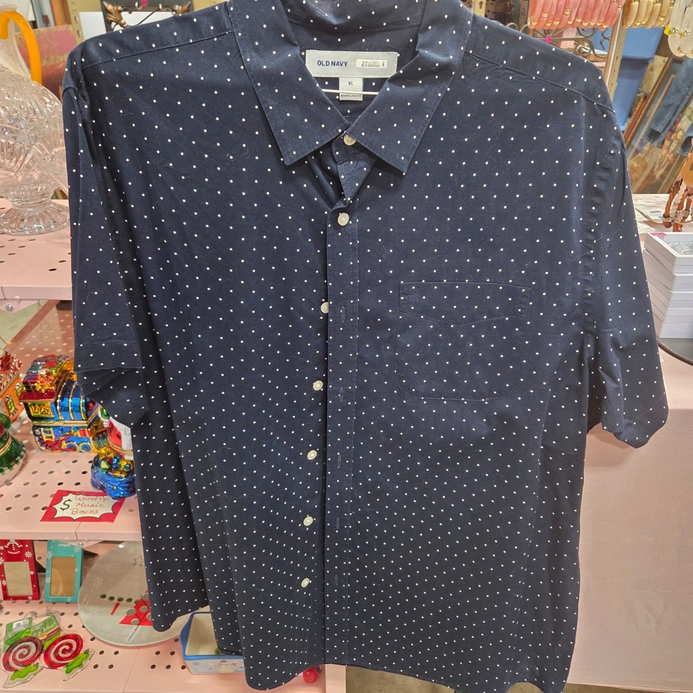 Old Navy Mens XL Button Down Shirts Short Sleeve Polka Dot Casual